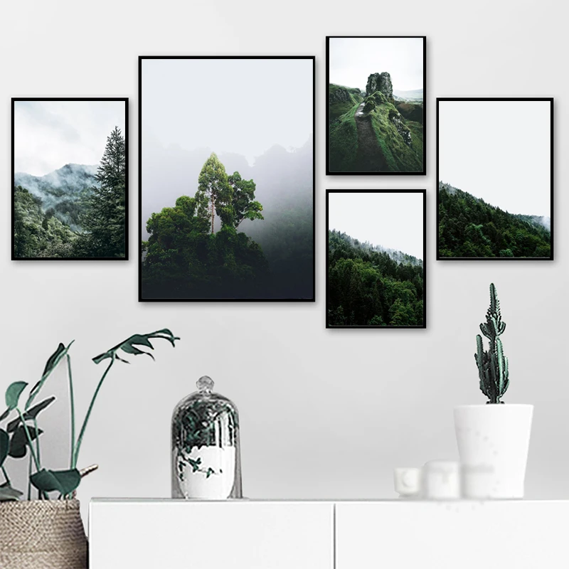 

Nature Scenery Mountain Fog Forest Canvas Painting Scandinavia Posters and Prints Nordic Decorative Landscape Wall Art Picture