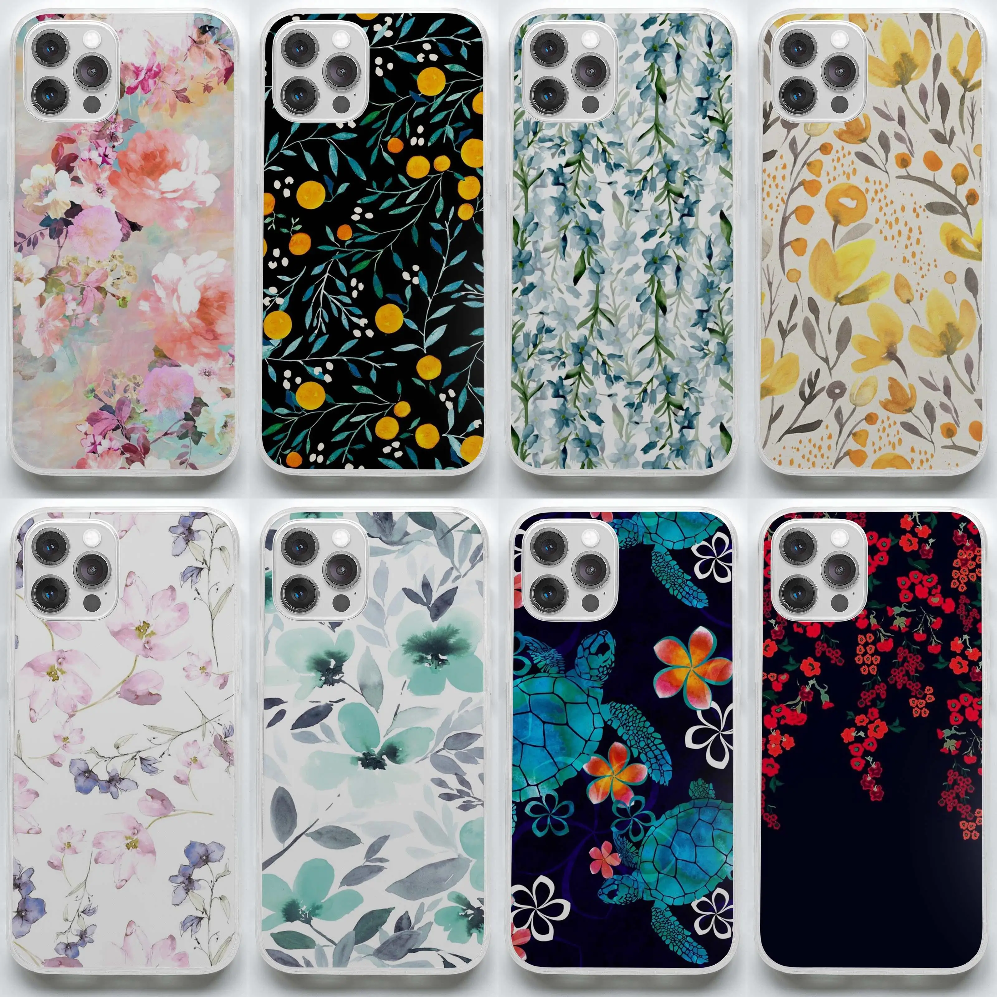 

Watercolor Floral Pattern Romantic Teal Chic Soft Phone Case for iPhone 11 12 13 Pro Max Mini X XS XR Max 7 8 Plus Dog Cover