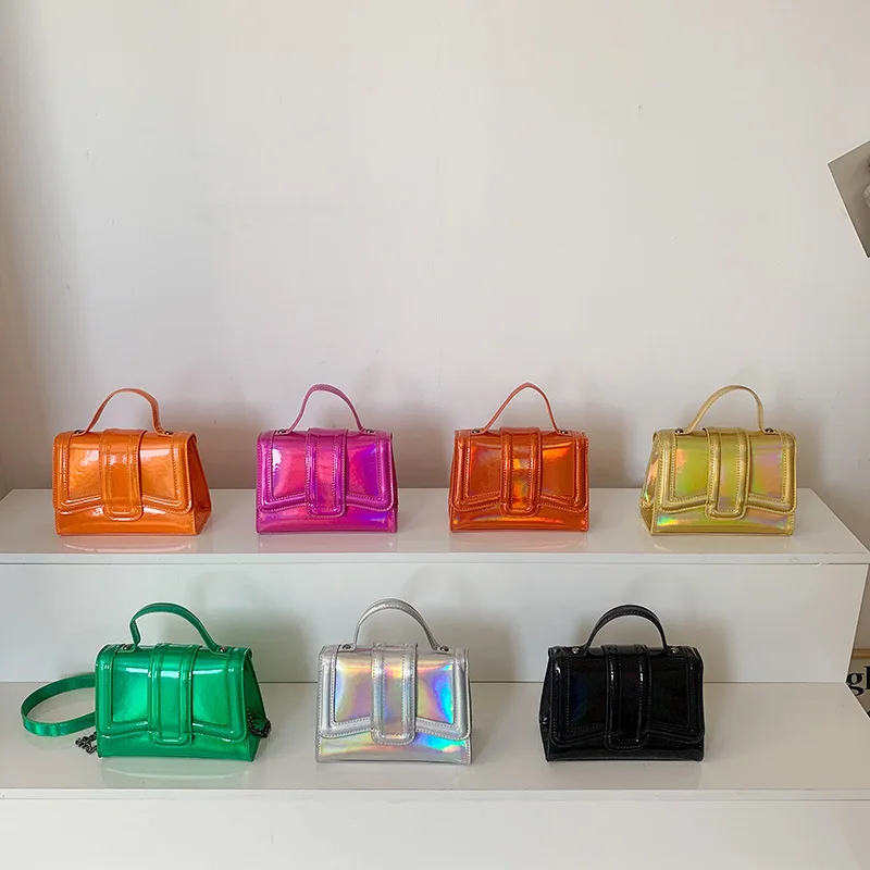 

Fashion Patent Leather Women Handbags Designer Laser Shoulder Bags Luxury Pu Chains Crossbody Bag Small Flap Female Purses 2022