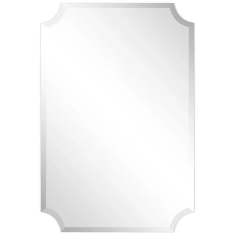 

Direct Frameless Rectangle Scalloped Beveled Wall Mirror, 24" x 36", Ready to Hang