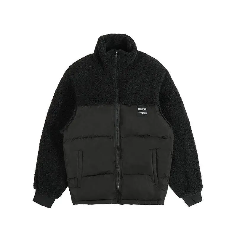 Y2K Emo Men Streetwear Winter Zip Up Padded Jacket Lamb Wool Plus Velvet Jackets Warm Bubble Mens Coats Puffer Coat Alt Clothing