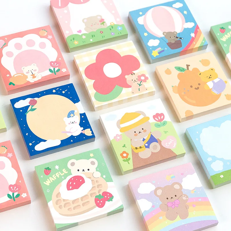 100 Pcs Adorable Animals Cartoon Bear Memo Pad Cute Message Notes Decorative Notepad Note Paper Memo Stationery Office Supplies