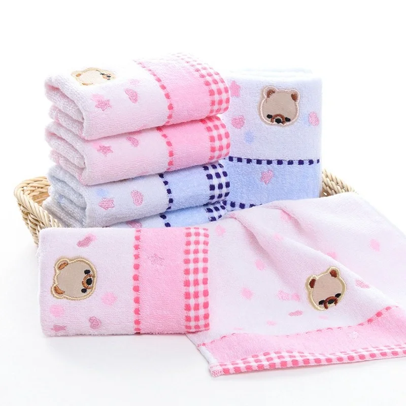 

2pcs 100%Cotton Cartoon Bear Jacquard Children Face Towel Soft Absorbent Cute Small Bath Towel 25*50cm