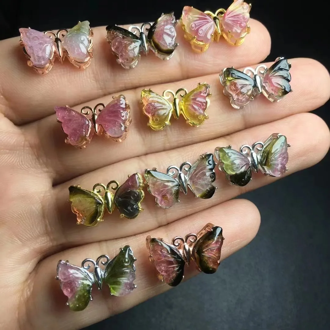 

925 Silver High Quality Hot Sale Natural Tourmaline Crystal Healing Butterfly Shape Gemstone For Jewelry Making