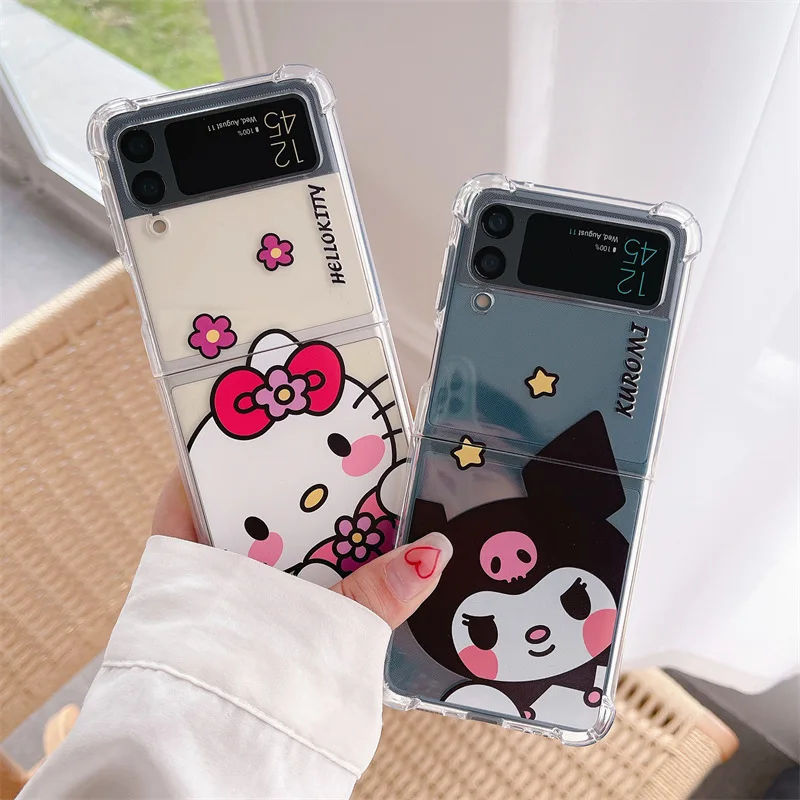 

Fashion Transparent Cartoon Phone Case for Samsung Galaxy Z Flip 3 5G Hard PC Back Cover for ZFlip3 Case Protective Shell