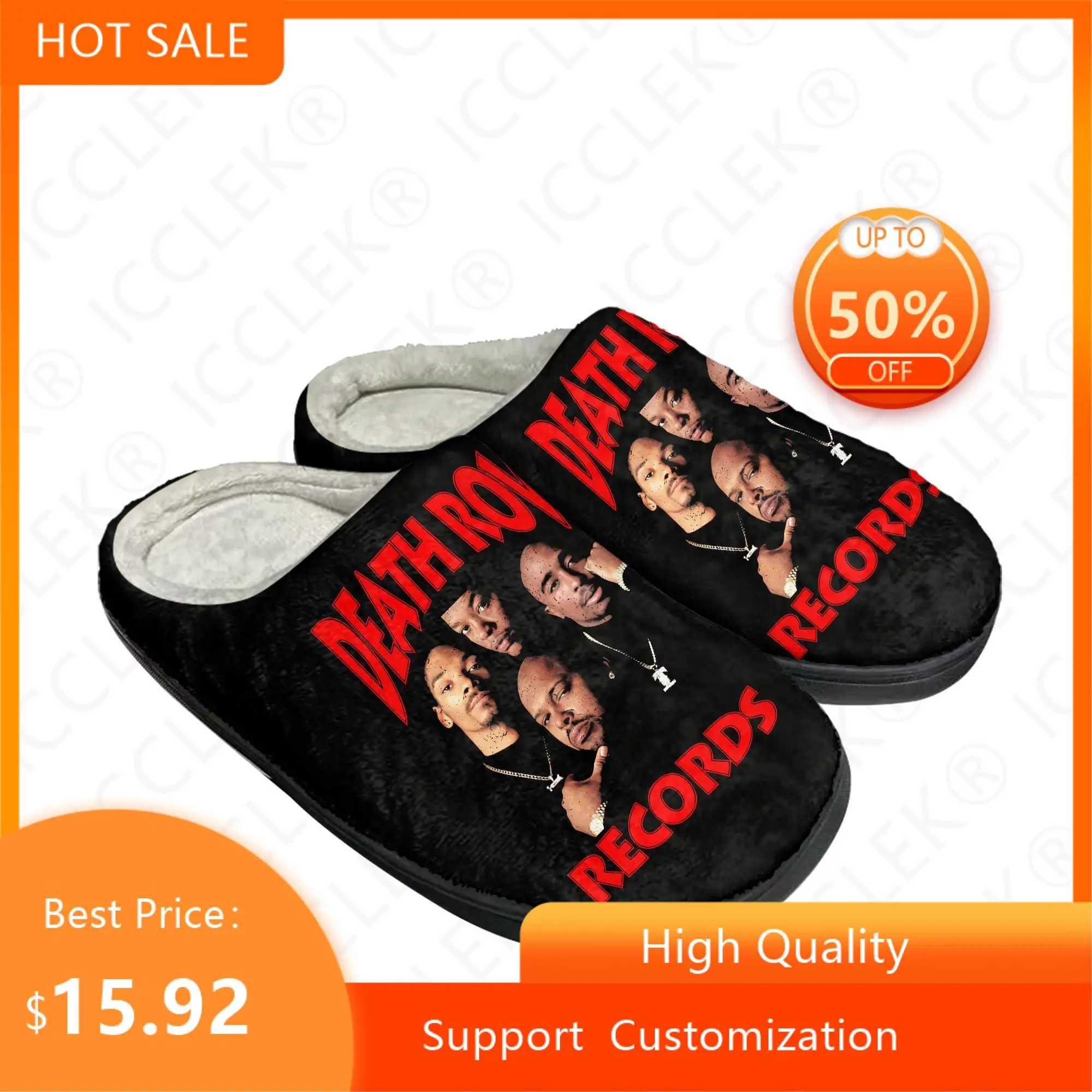 Death Row Records Home Cotton Custom Slippers Mens Womens Sandals Plush Pattern Non-Slip Casual Keep Warm Shoes Thermal Slipper
