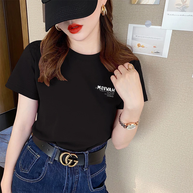 2025 New Arrival Shoulder Pure Cotton Short-Sleeved T-shirt Female Casual Easiest for Match Slimming Youthful-Looking... |