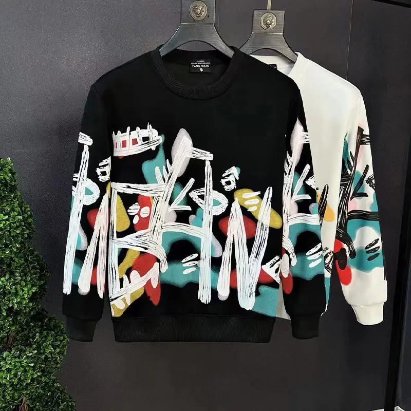 Мужской пуловер с длинным рукавом повседневный Свободный свитшот круглым