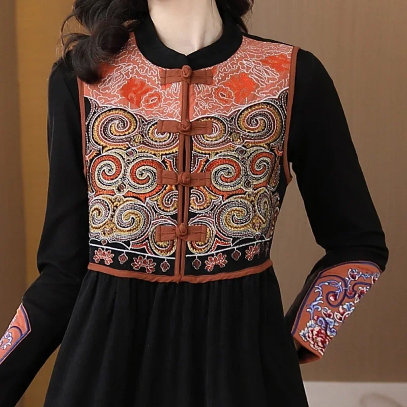 Новинка 2024 женское платье-жилет винтажное модное платье с воротником-стойкой в