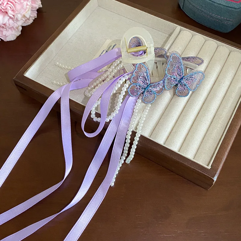 Модный Многослойный Жемчужный Коготь Для Волос С Бантом Женщин Простые Милые