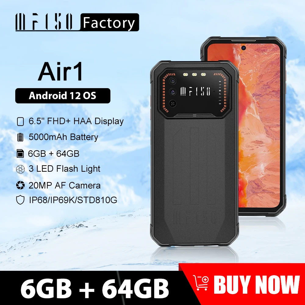 

Прочный смартфон IIIF150 Air1, 6 + 64 ГБ, 6,5 дюйма, FHD +, 20 МП, 5000 мА · ч, Android 12, NFC