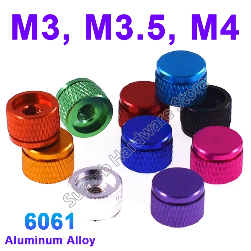 

1 шт. M3 M3.5 M4 6061 алюминиевая красочная инкубационная гайка с накаткой, затянутая вручную гайка, глухое отверстие, гайки для корпуса компьютера, детали ПК
