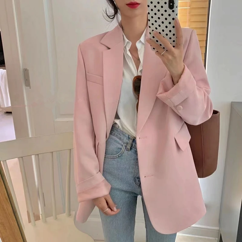 Korean Fashion Solid Colors Casual Office Blazer Student Work Wear Business Clothing Preppy Sytle Long Sleeve Blazer Formal Suit