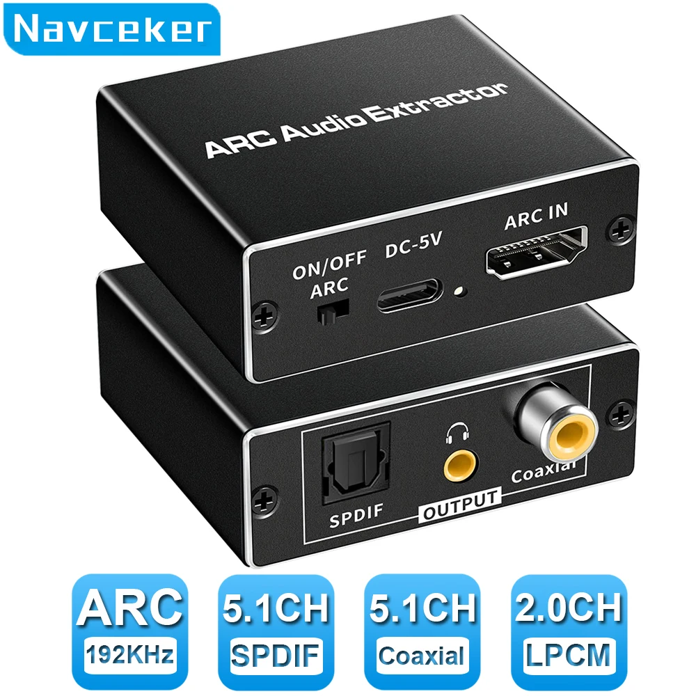 

Navceker Converter HDMI-compatible Audio Adapter eARC Coaxial SPDIF Jack HDMI Extractor ARC 3.5mm Headphone for ARC TV