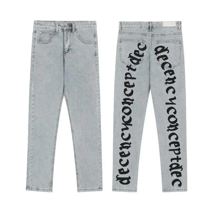 Y2k Men's Embroidery Streetwear Hip Hop Alt Harajuku Baggy Low Rise Jeans Trousers Gothic Straight Wide Leg Cargo Pants Clothes