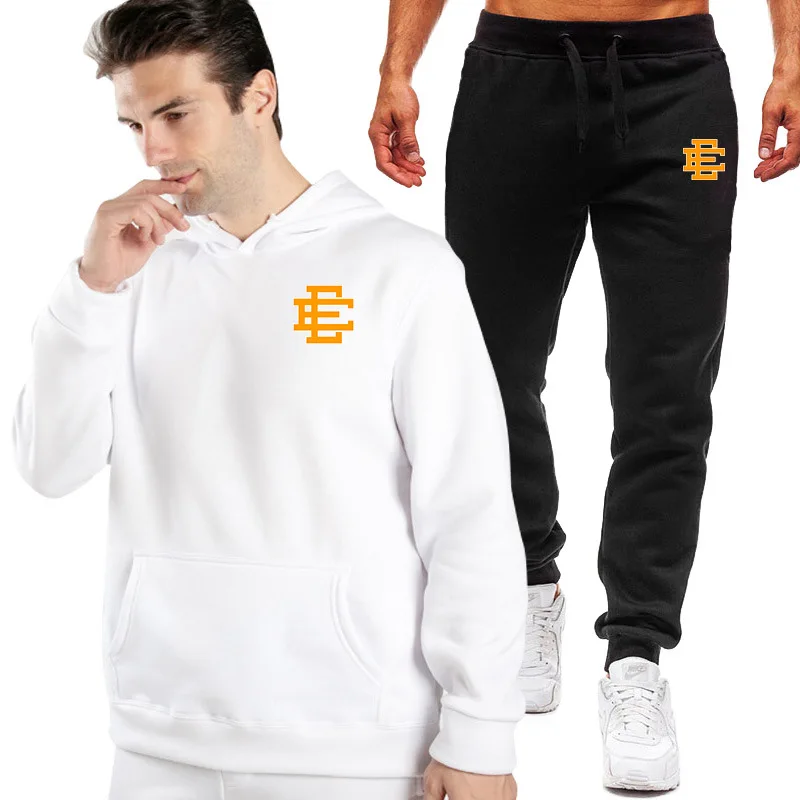 

Autumn Winter New Fashion 2 Piece Sets Casual Men Hoodies Sweatshirts Pants Plus Fleece EE Printed Hip Hop Harajuku Suits S-3XL