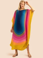 beach cover up paisley rainbow printed kaftans for women fashion summer maxi dresses beachwear bathing suits factory supply