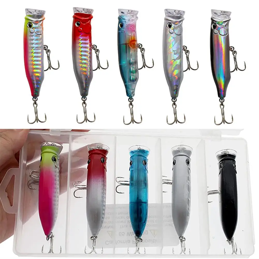 

5pcs Popper Lures 7cm/9.4g Simulation Fake Bait Artificial Hard Swimbaits With Box For Saltwater Freshwater