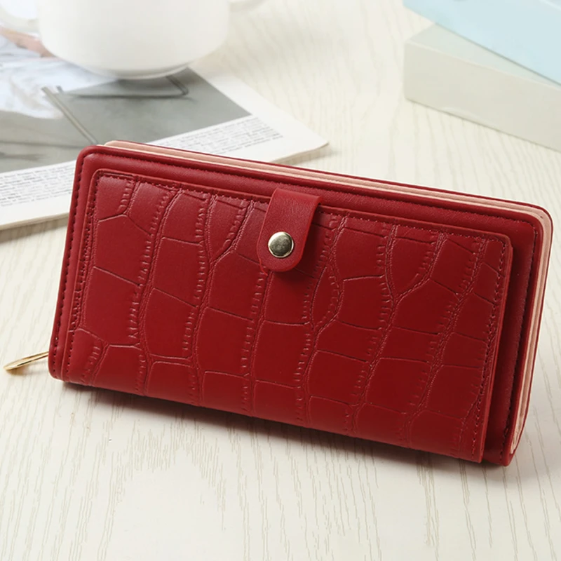 

Brand Designer Stone Pattern Long Wallets Women Card Holder Soft PU Leather Zipper Coin Purses Ladies Clutch Bags