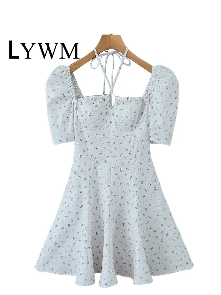 

Модное женское мини-платье LYWM на шнуровке с принтом, винтажное короткое платье с квадратным вырезом и молнией сзади, женские шикарные корот...