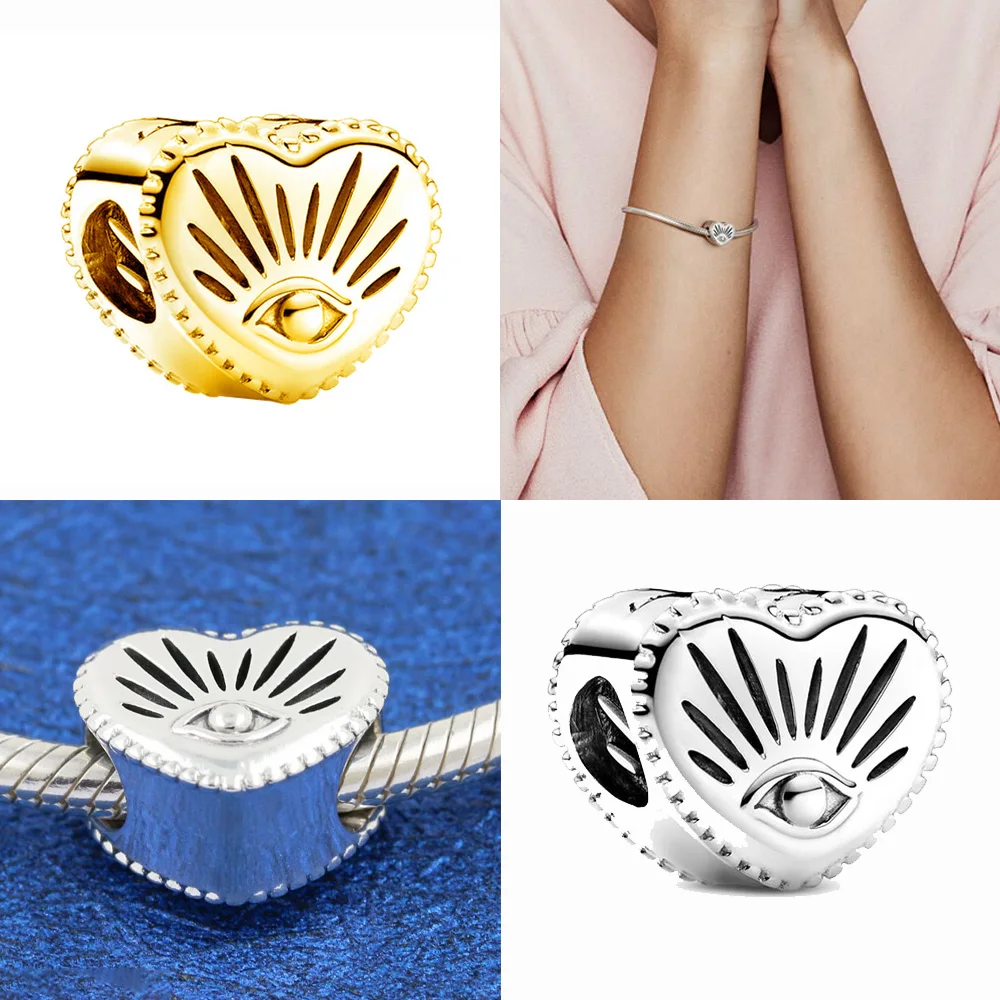 

Популярные 925 Твердые серебряные бусины, золотые подвески, любовь, сердце, сглаза, Подходит для Pandora, 925 Оригинальный Женский браслет «сделай ...