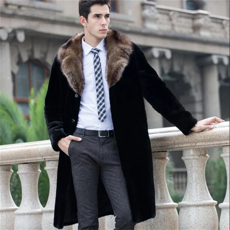 

Black warm casual short faux Mink rabbit fur coat mens leather jacket men coats Villus winter loose thermal outerwear