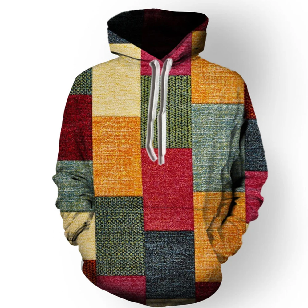 

90s Vintage Men's Clothing Hoodie 3d Printed Plaid Pattern Casual Outdoor Clothing Loose Comfortable Oversized Men's Sweatshirt
