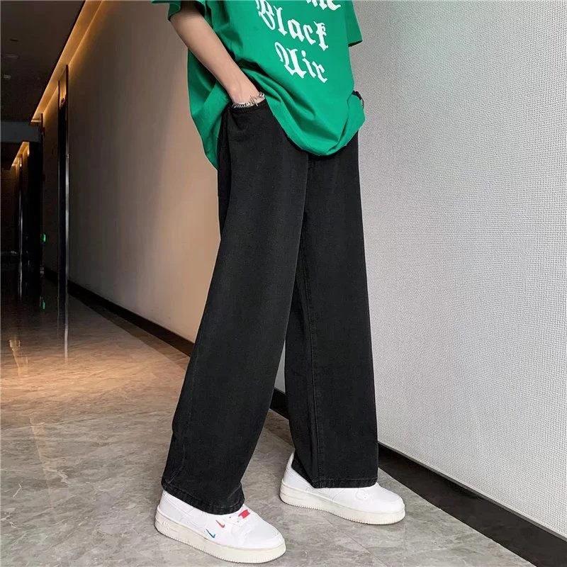 Blue Black Drawstring Baggy Jeans Men Fashion Casual Straight Jeans Men Streetwear Loose Hip Hop Denim Pants Mens Trousers M-3XL