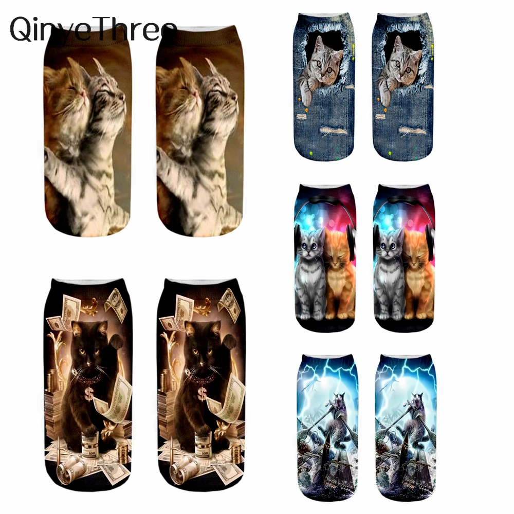 

New Hot Selling 3D Printing Cool Fashion Funny Playful Cats Socks Women Short Sox Art Novelty Romantic Gift Dropship