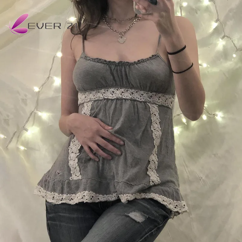 

Tops crop top Vintage Fairycore Y2K Cami Top Patchwork Lace Grunge Cute Kawaii Aesthetic A Line Shirts Women Sleeveless Summer