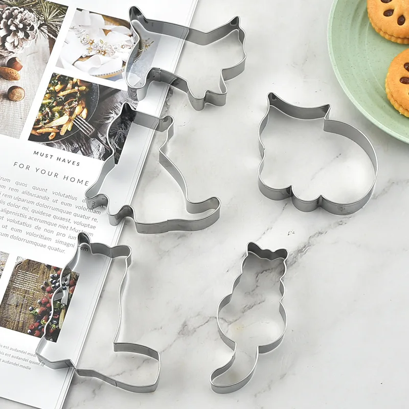 

5Pcs/set DIY Biscuit Mold Animal Cat Cookie Cutter Mold Cookie Stamp Cutters Bakeware Baking Tools Cutters for Sugar Mass