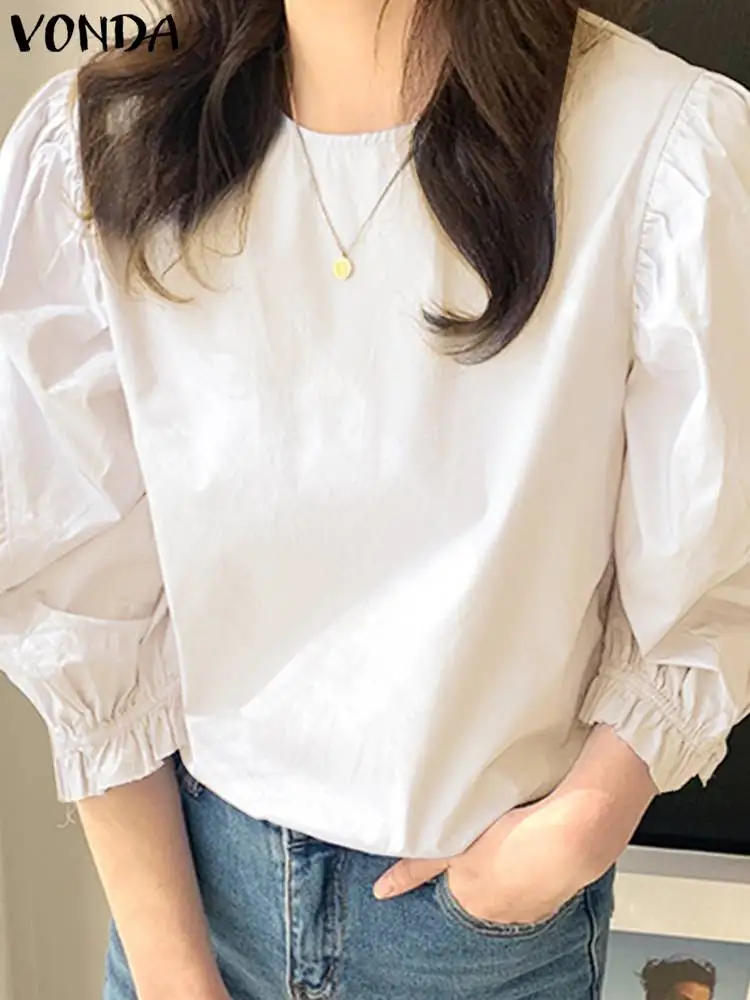 

Spring Winter Long Sleeve O Neck Solid Blouses VONDA Women Casual Loose Blouse Autumn Tunic Tops Ladies Femme Holiday Blusas