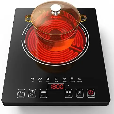 

Portable Cooktop 1800W Single Burner Stove with LED Touch Screen, 8 Power & 8 Temperature Levels, Timer, Microcrystalline P