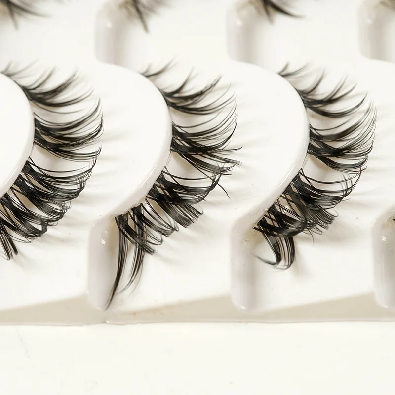 

5 Pairs Crisscross Fake Eyelashes Transparent Stem Eyelashes Little Devil Fluffy Lashes Long Curly Extension Makeup tools