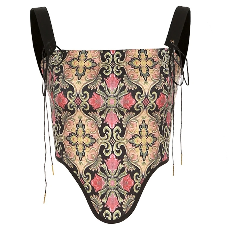 

Цветочный укороченный топ-бюстье на бретелях Майки со шнуровкой, топы с поясом, женские топы, корсеты, топы