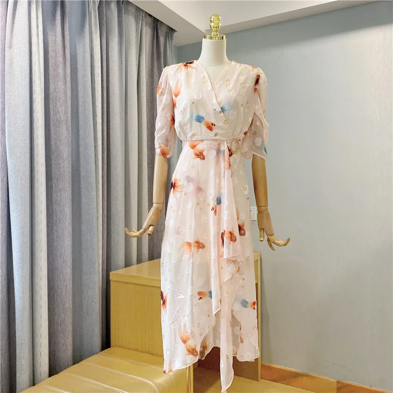 

Женское вечернее платье из органзы, простое ТРАПЕЦИЕВИДНОЕ ПЛАТЬЕ С V-образным вырезом, длинным рукавом и цветочным принтом, бальное платье ...