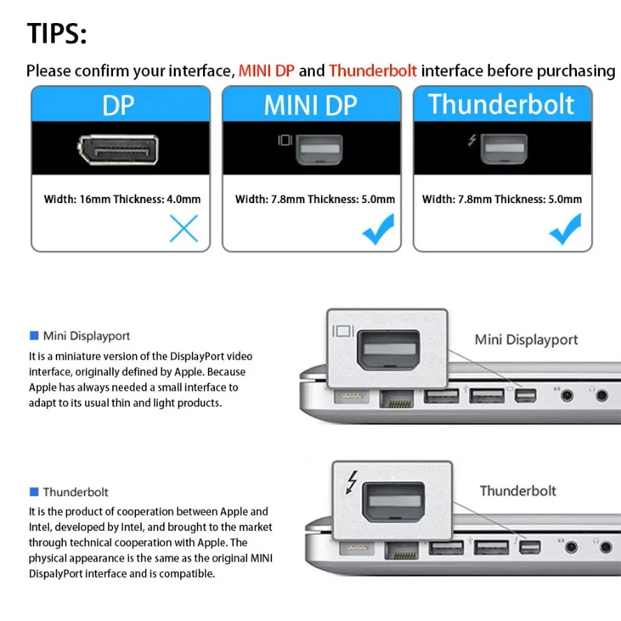 Фото Адаптер, совместимый с Mini DP на HDMI, преобразователь Thunderbolt на 4K HDMI, для MacBook Surface, ноутбука, ТВ, монитора, проектора №4