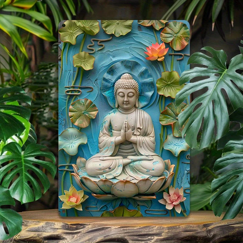 Медитация Будды среди цветов лотоса алюминиевые настенные рисунки | Винтажная