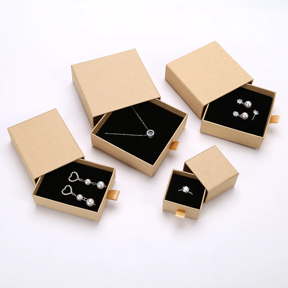 

12pcs Cardboar Drawer Jewelry Set Gift Box Travel Accessories Ring Necklace Earring Packaging Present Boxes with Black Sponge