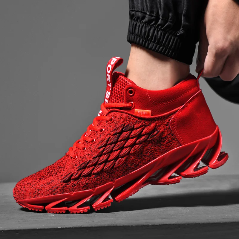 New High Top Mens Running Shoes Comfortable Blade Sole Sports Shoes Fashion Trainers Winter Outdoor Non-slip Plus Fur Sneakers