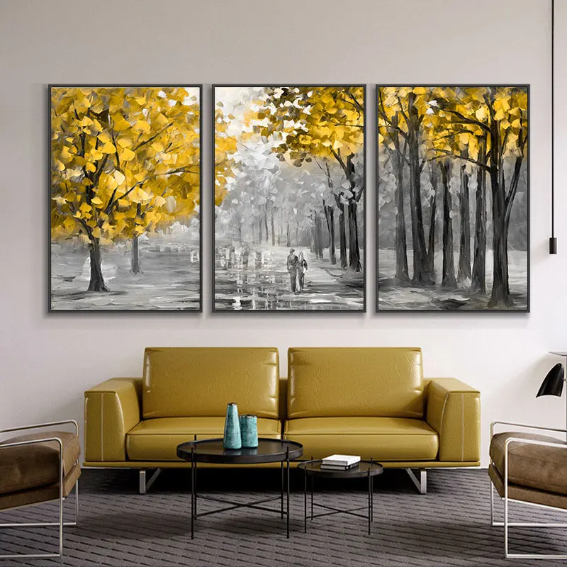 

Modern Abstract Yellow Tree Landscape Picture Knife Paintings Canvas Wall Art Posters for Home Living Room Bedroom Decoration