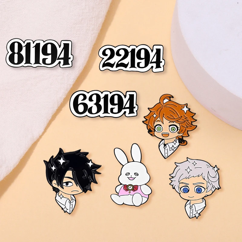 Fashion Cartoon Anime Badge Creative Adventure Emma Ray Norman Metal Enamel Brooch Cute Trendy Lapel Backpack Jewelry Accessorie