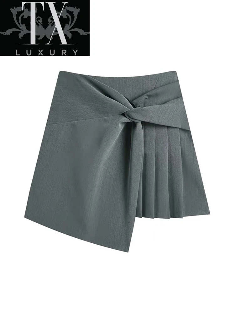 

Irregular Pleated Skirts Korean Fashion Preppy Style Grey Bow A-line Mini Jupe 2022 Summer New Office Lady All-Match Mujer Skirt