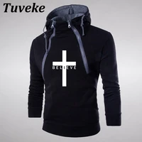 tuveke mens i believe in jesus christ print autumnwinter new warm sports hoodie double chain design versatile solid color top
