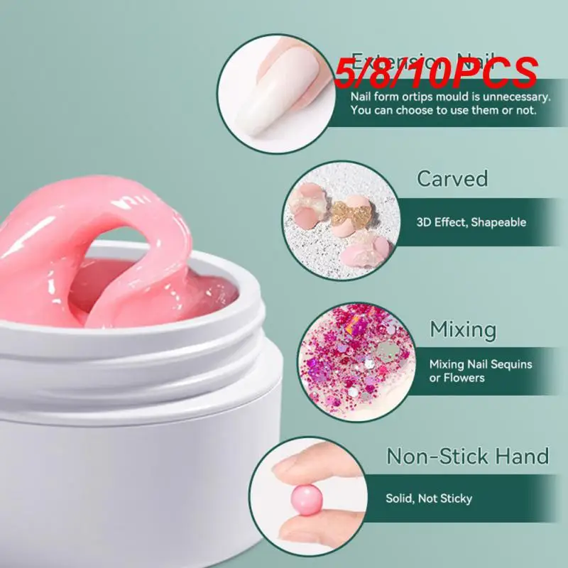 

5/8/10PCS Solid Nail Tip Gel Transparent 6 Colors For Quickly Extend Nail Nail Accessories Function Hard Gel Nail Gel