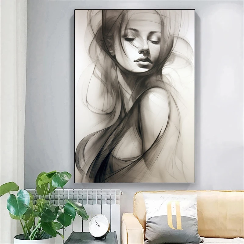 Современная Абстрактная холщовая картина с изображением женщины из смога