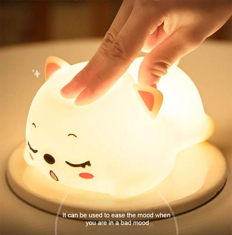 Christmas Birthday Gift Silicone Night Light For Children Cute Cat Bedroom Bedside Touch Sensor Nightlight Colorful Soft Light
