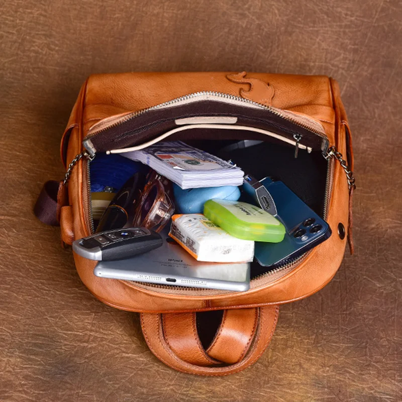 Рюкзак из натуральной воловьей кожи для женщин школьный ранец учебников в стиле