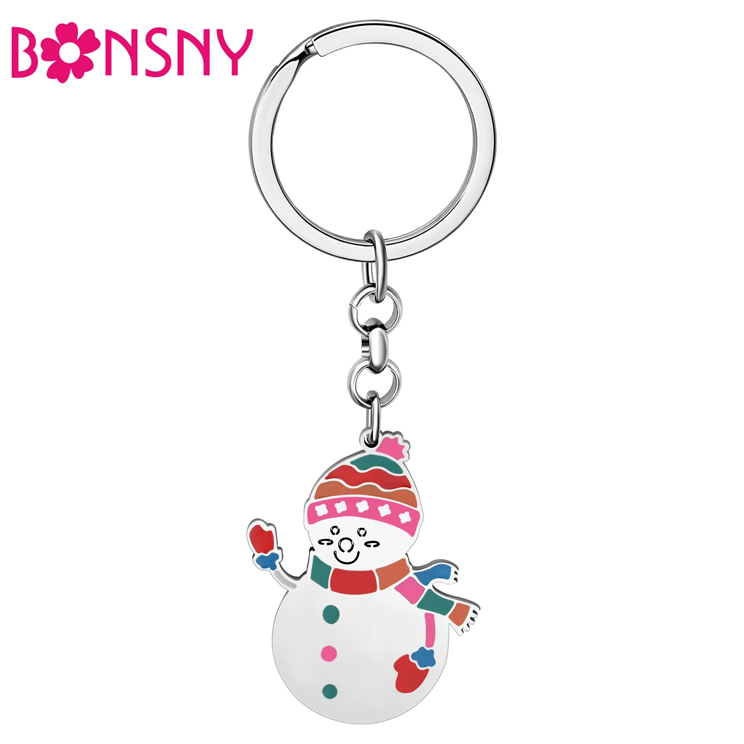 

Bonsny Stainless Steel Colorful Cute Scarf Snowman Keychains Bag Charms Decorations Key Chains Keyring For Women Friends Gifts