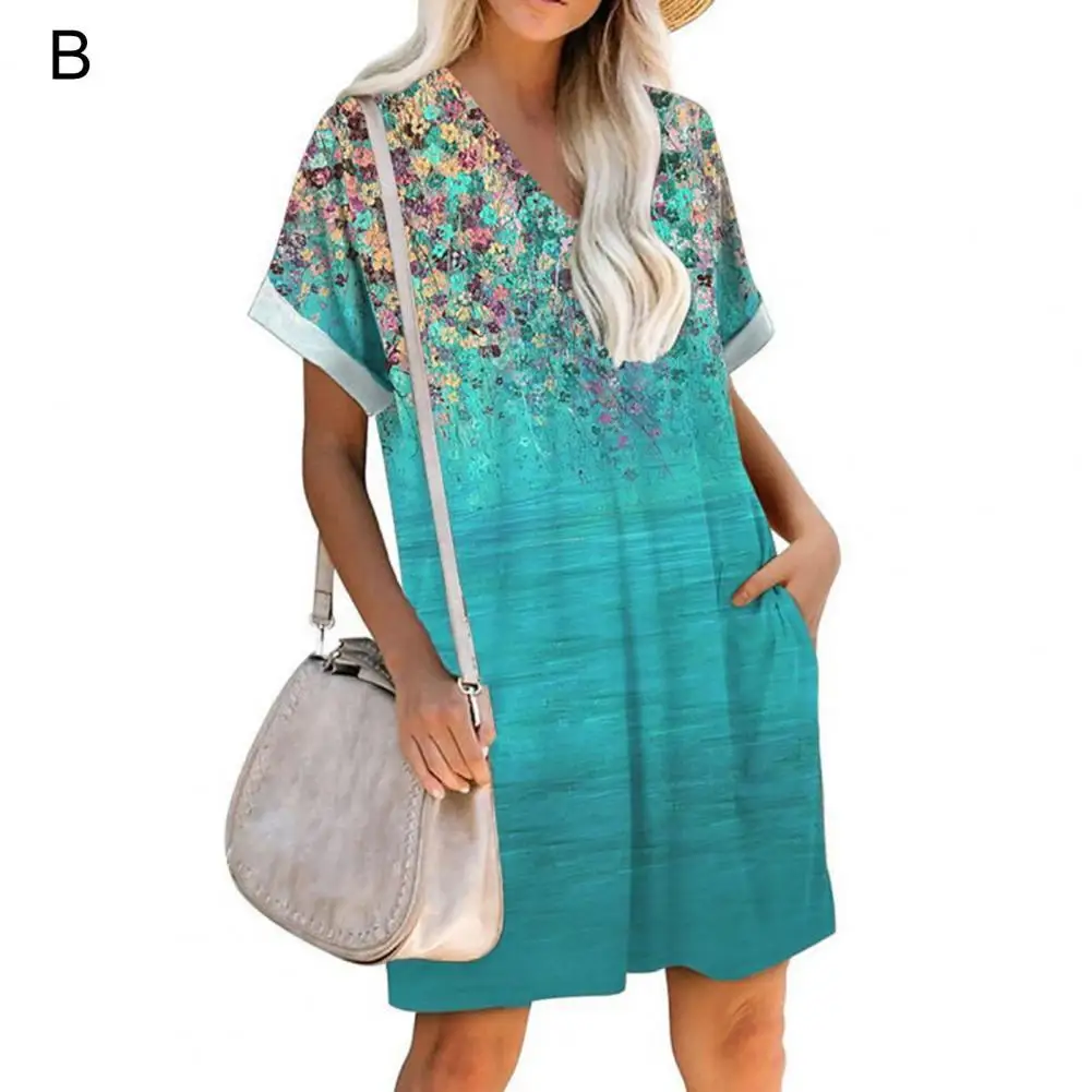 

Women Sundress Short Sleeve Beach Dress Printed Relaxed Fit Dress